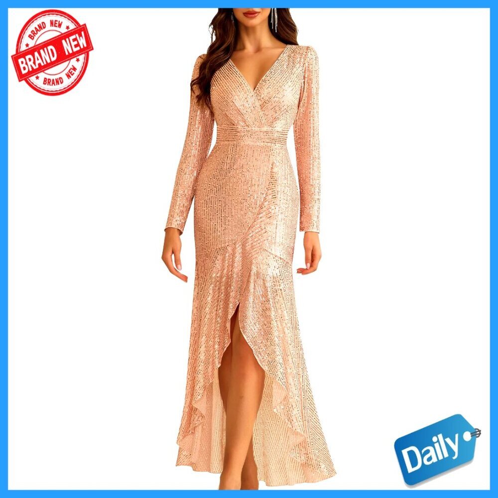 Long Sequin Formal Dress Elegant V Neck Mermaid Hemline Party Gown